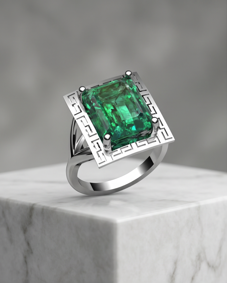 Δαχτυλίδι 14k Χρυσό Μαίανδρος Emerald M324 (Επιλογές) - Image 5