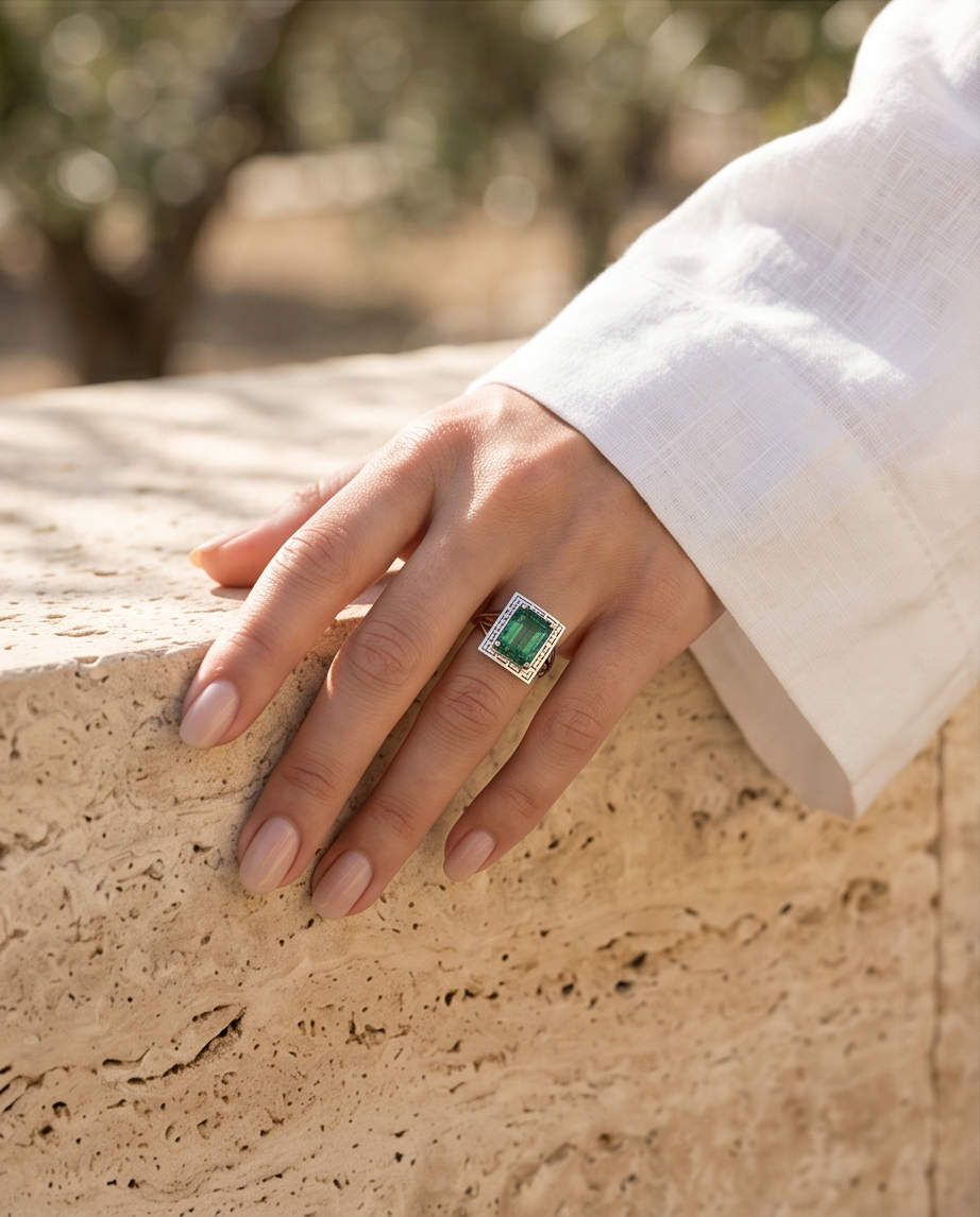 Δαχτυλίδι 14k Χρυσό Μαίανδρος Emerald M324 (Επιλογές) - Image 7