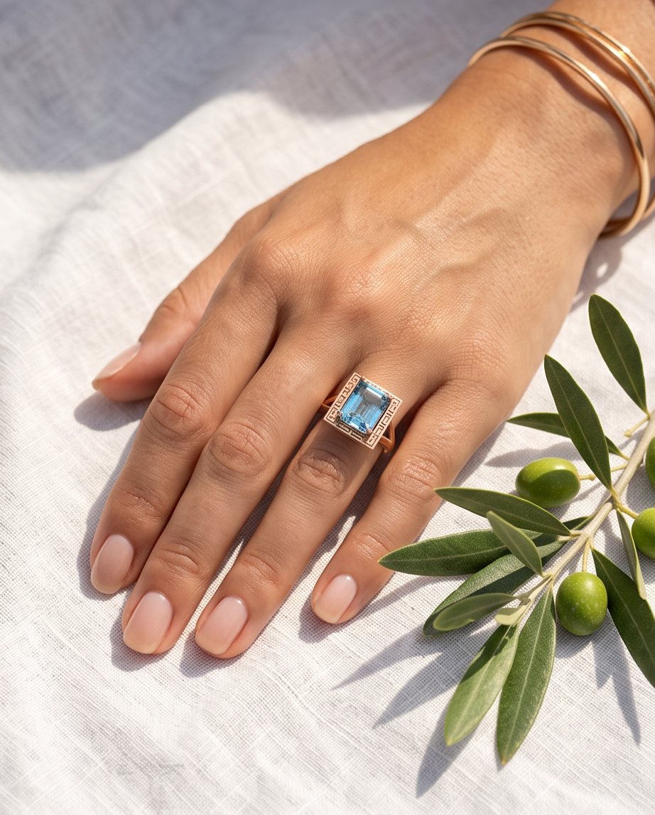 Δαχτυλίδι 14k Χρυσό Μαίανδρος Emerald M324 (Επιλογές) - Image 6